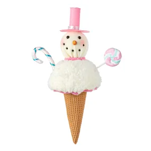 14" Snowman & Candy Ice Cream Ornament: Pink & Blue