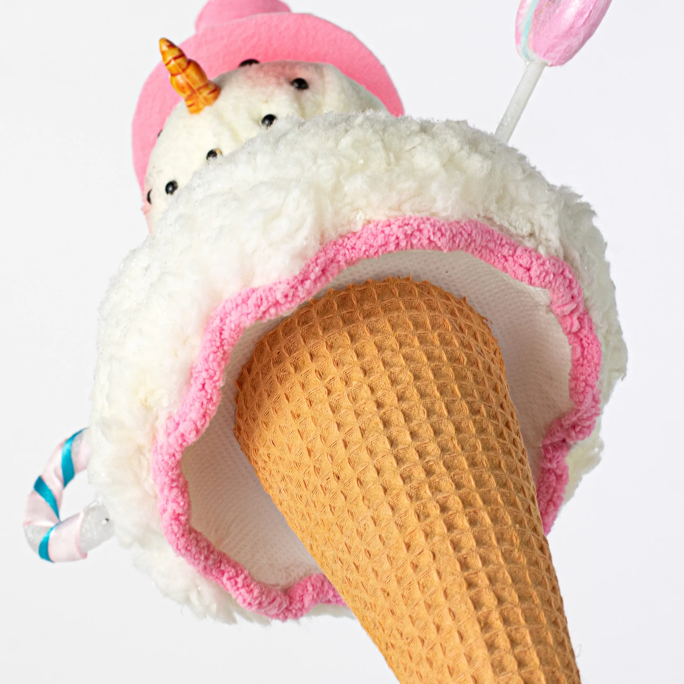 14" Snowman & Candy Ice Cream Ornament: Pink & Blue