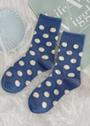 Art Blue Dot Jacquard Cotton Crew Socks