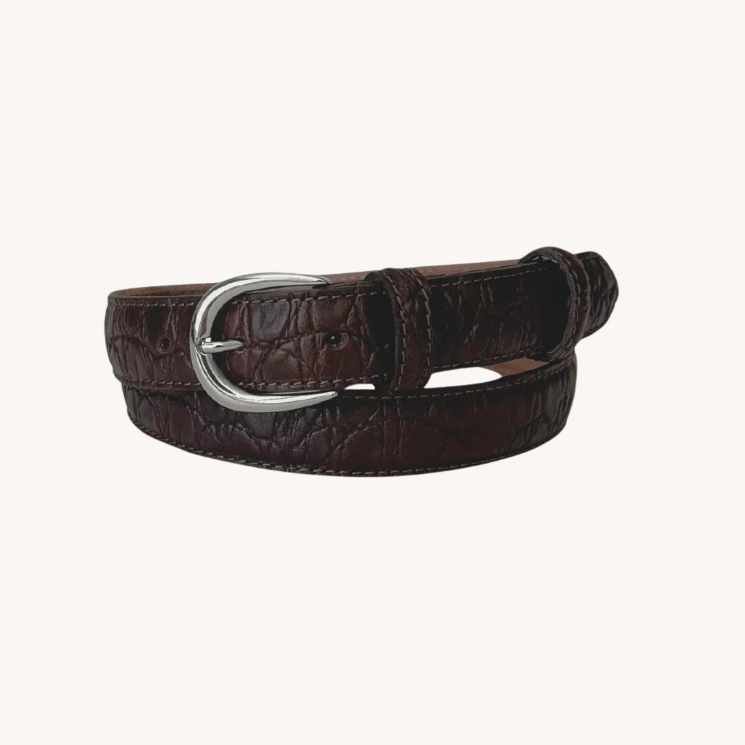 Brown Croc Embossed Leather Belt