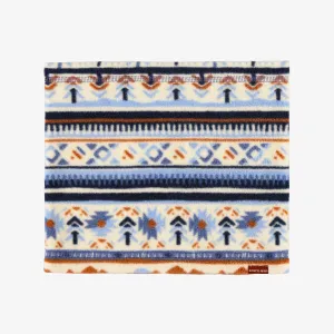 Cache-cou bleu et crème à motifs en polar, enfant || Blue and cream patterned neck warmer in fleece, child