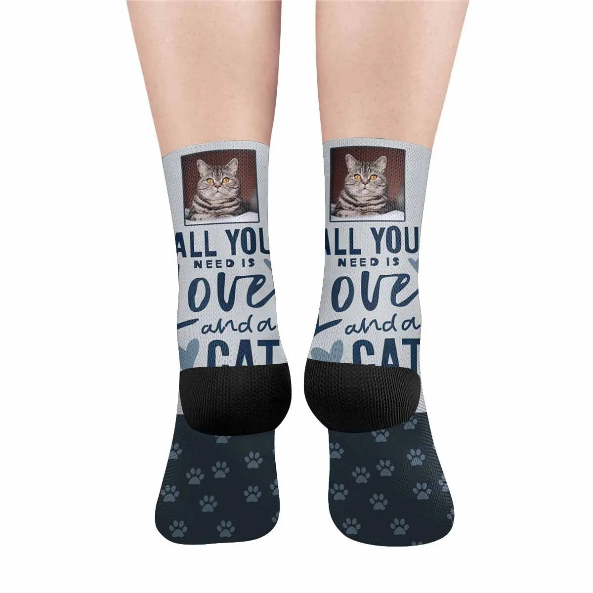 Custom Face Love Cat Grey Socks