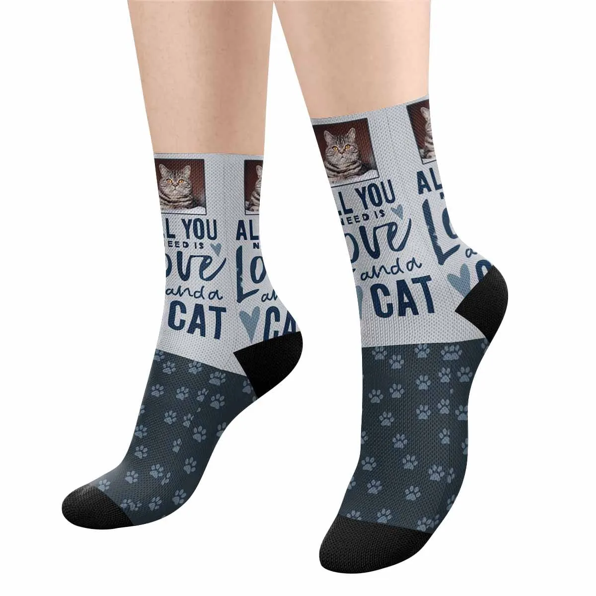 Custom Face Love Cat Grey Socks