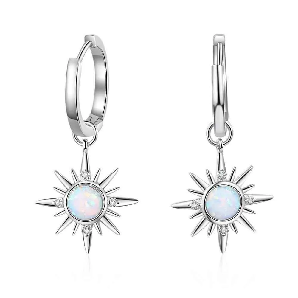 Earring Charm Jewelry Silver Color Sun Hoop Opal Clear CZ 2021