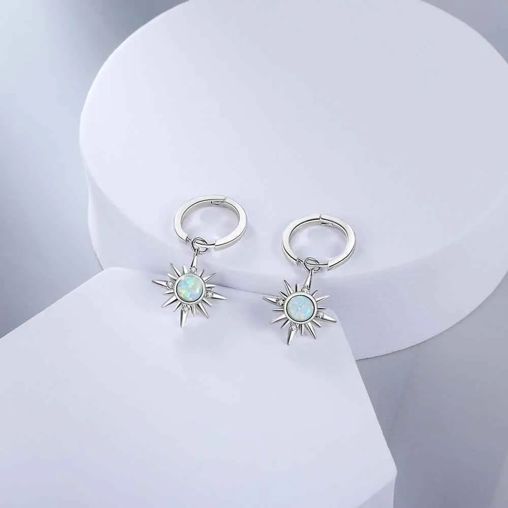 Earring Charm Jewelry Silver Color Sun Hoop Opal Clear CZ 2021