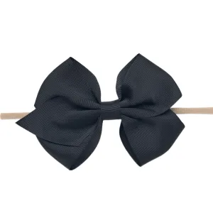 Ella Grosgrain Bow Nylon Headband - Black