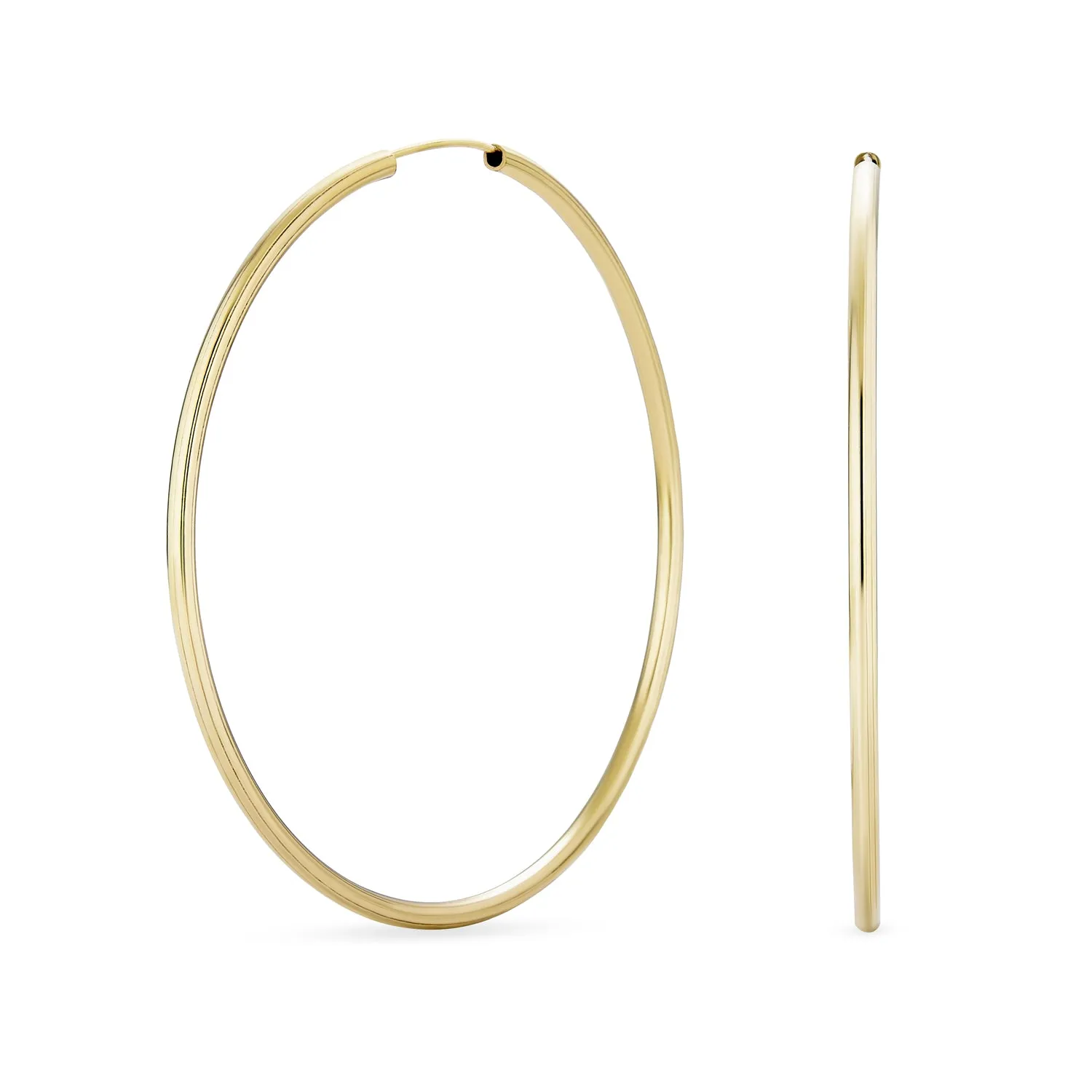 Endless Continuous 3MM Thin Hoop Earrings Gold Plated 1.5 2,2.5 2.75 "