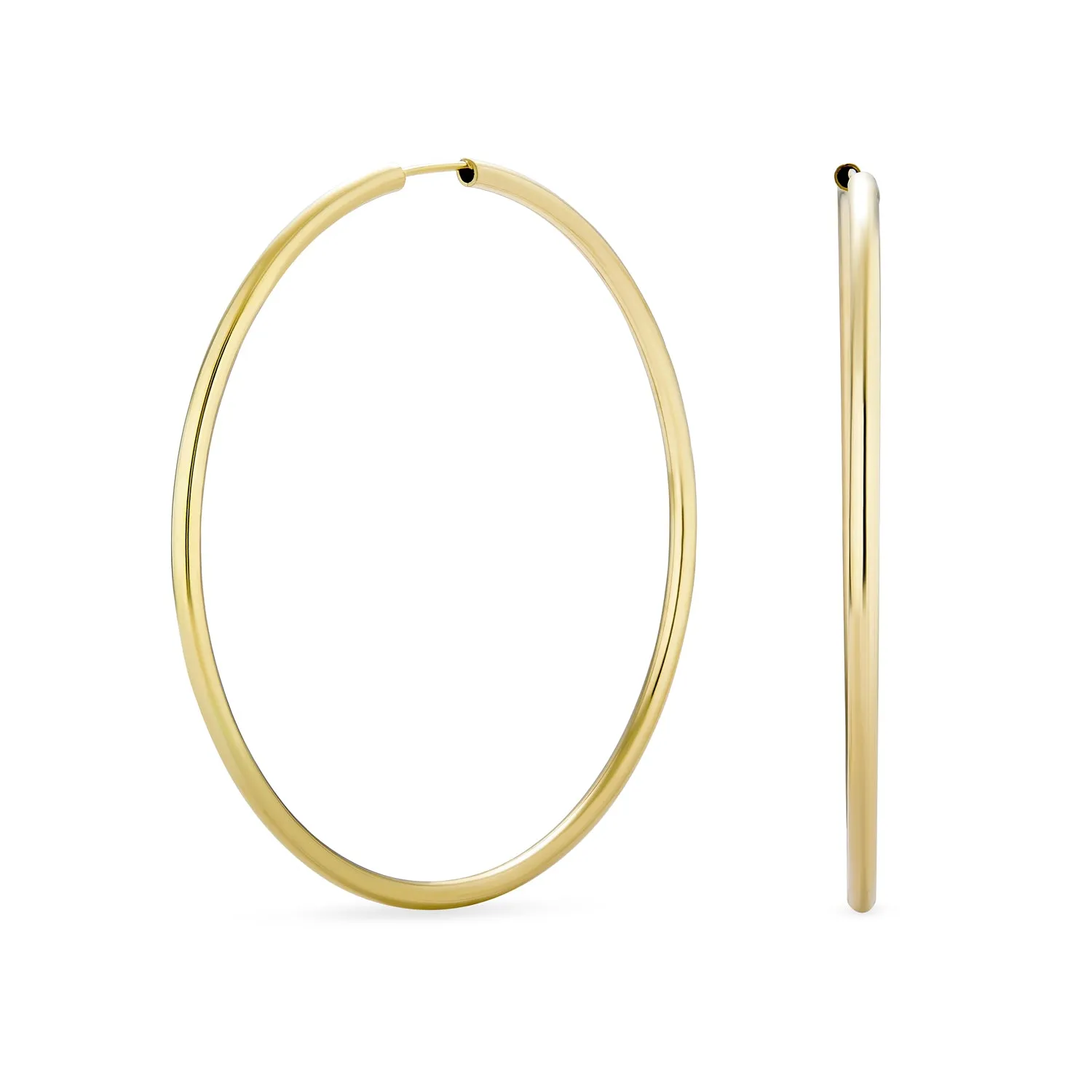 Endless Continuous 3MM Thin Hoop Earrings Gold Plated 1.5 2,2.5 2.75 "
