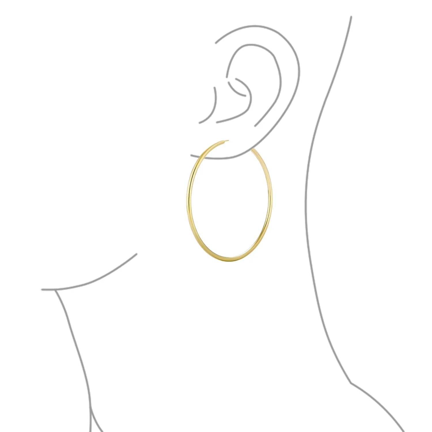 Endless Continuous 3MM Thin Hoop Earrings Gold Plated 1.5 2,2.5 2.75 "