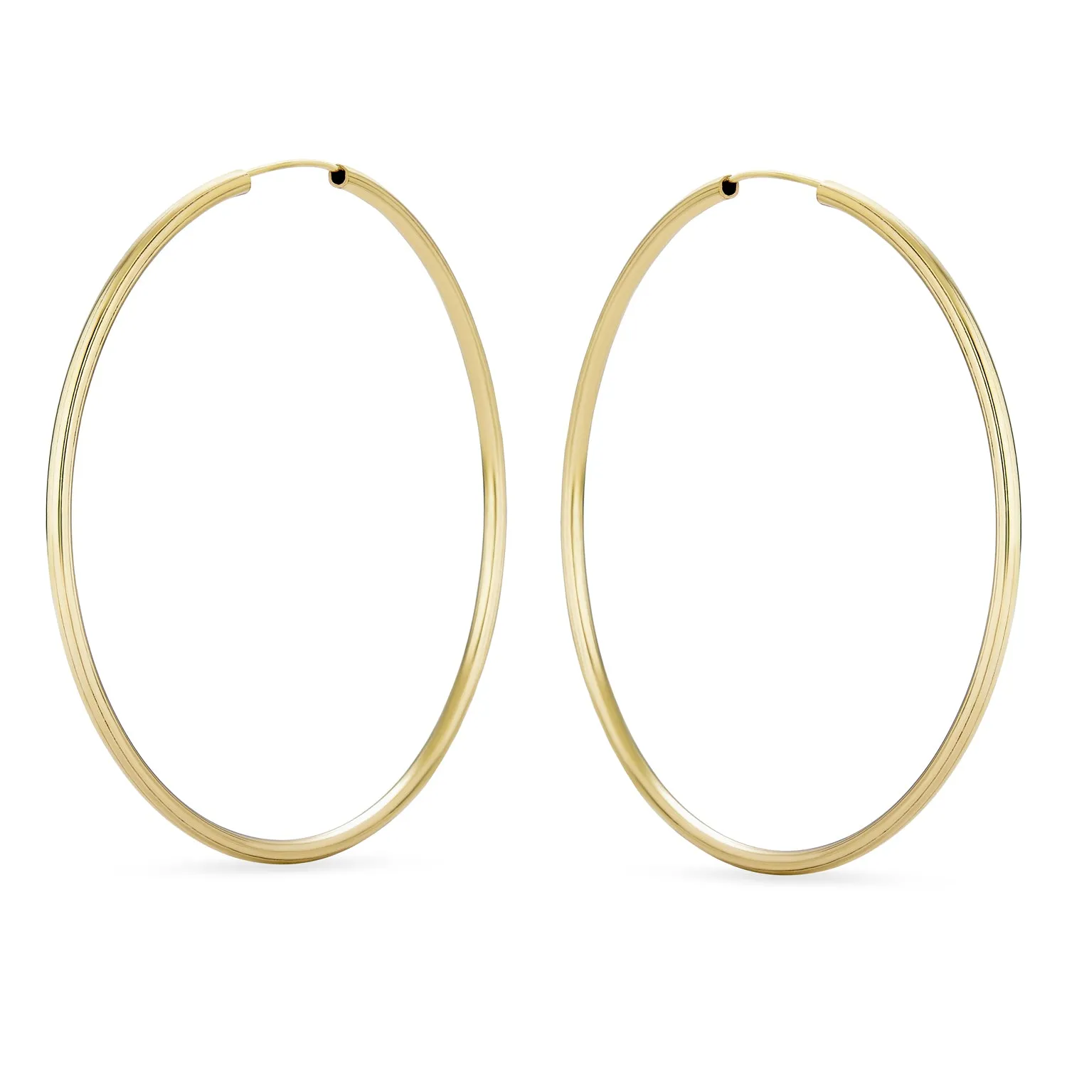 Endless Continuous 3MM Thin Hoop Earrings Gold Plated 1.5 2,2.5 2.75 "