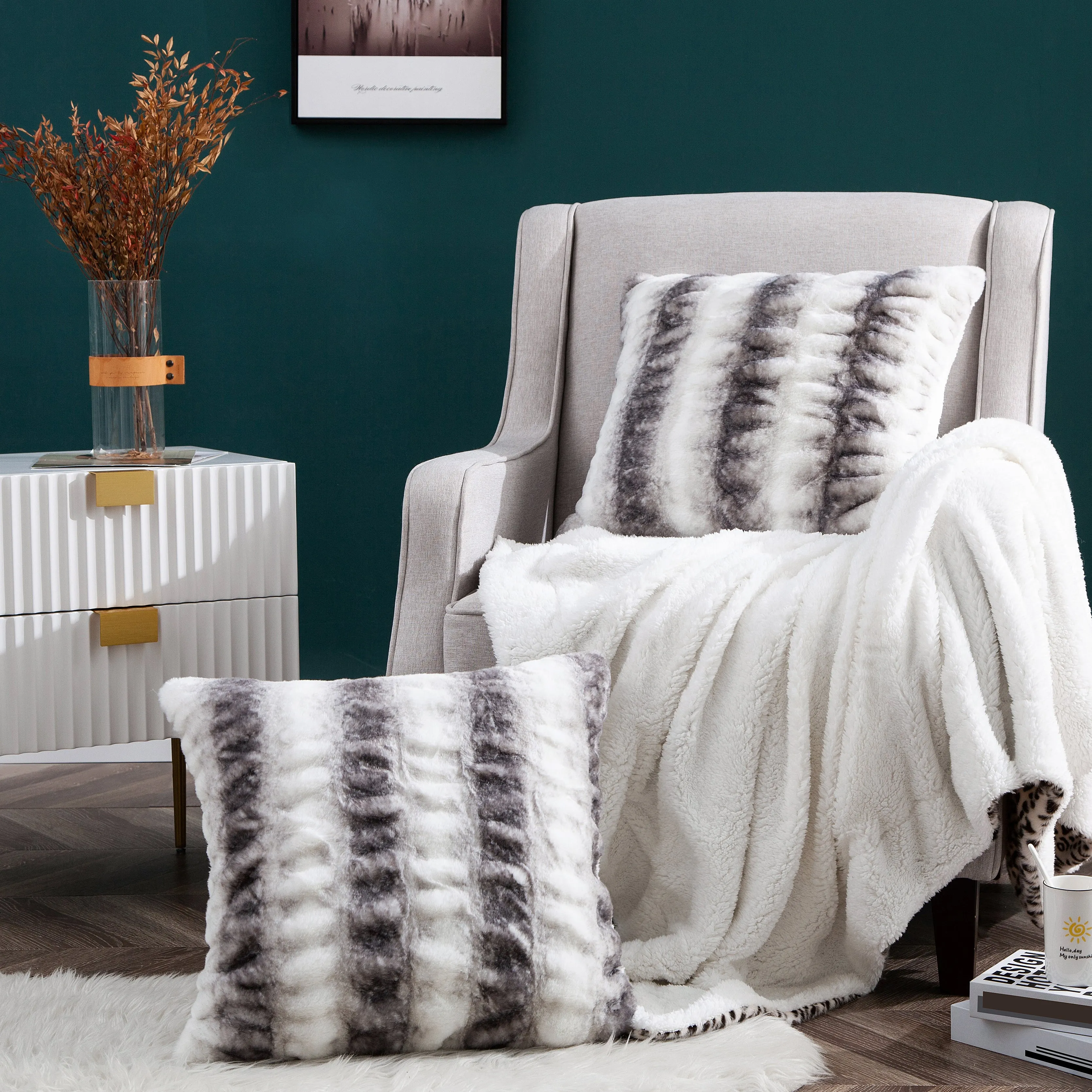 Faux fur Shar Pei 2 Piece Decorative Pillow Covers (20" x 20")