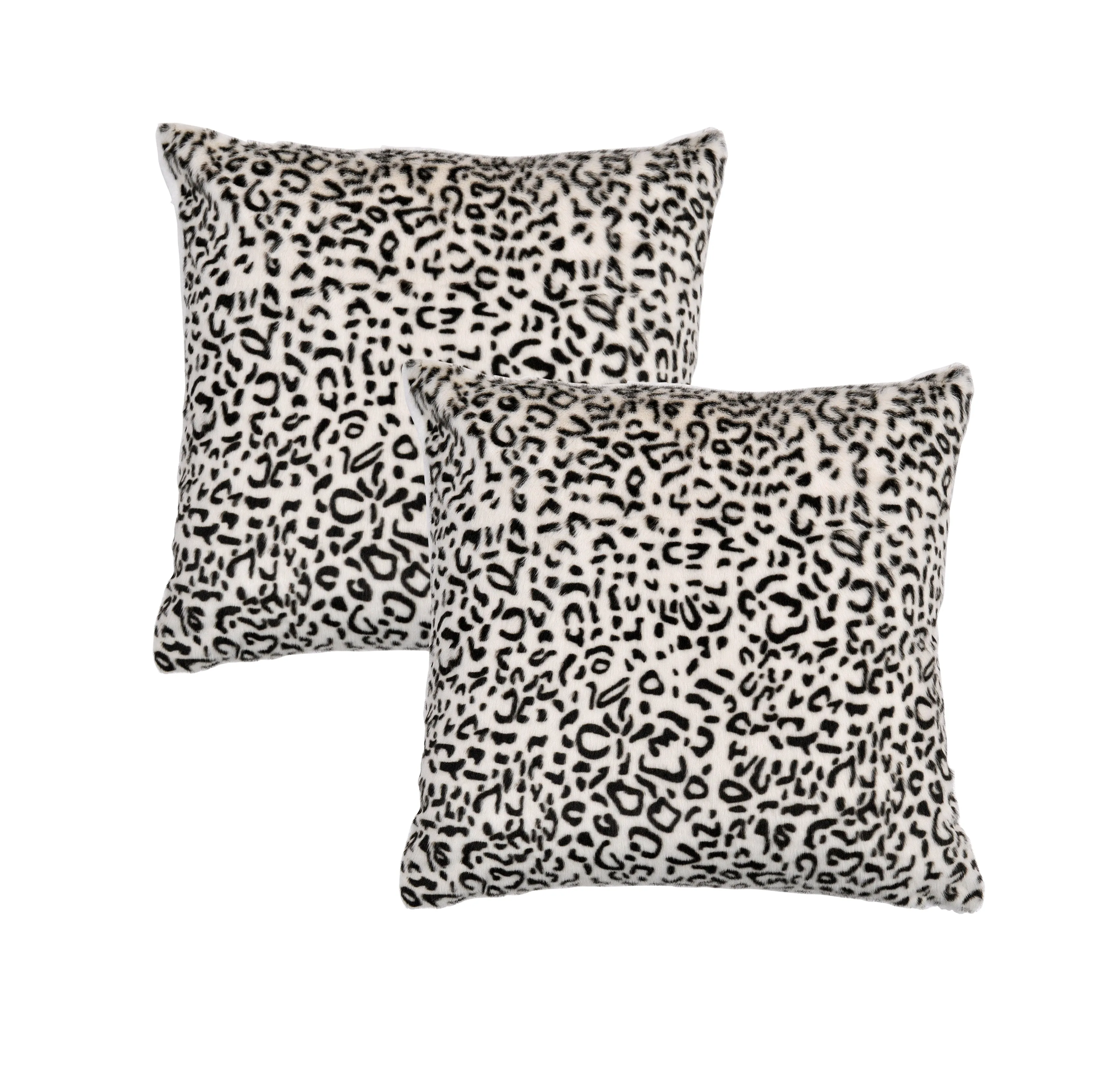 Faux fur Snow Leopard 2 Piece Decorative Pillow Covers (20" x 20")