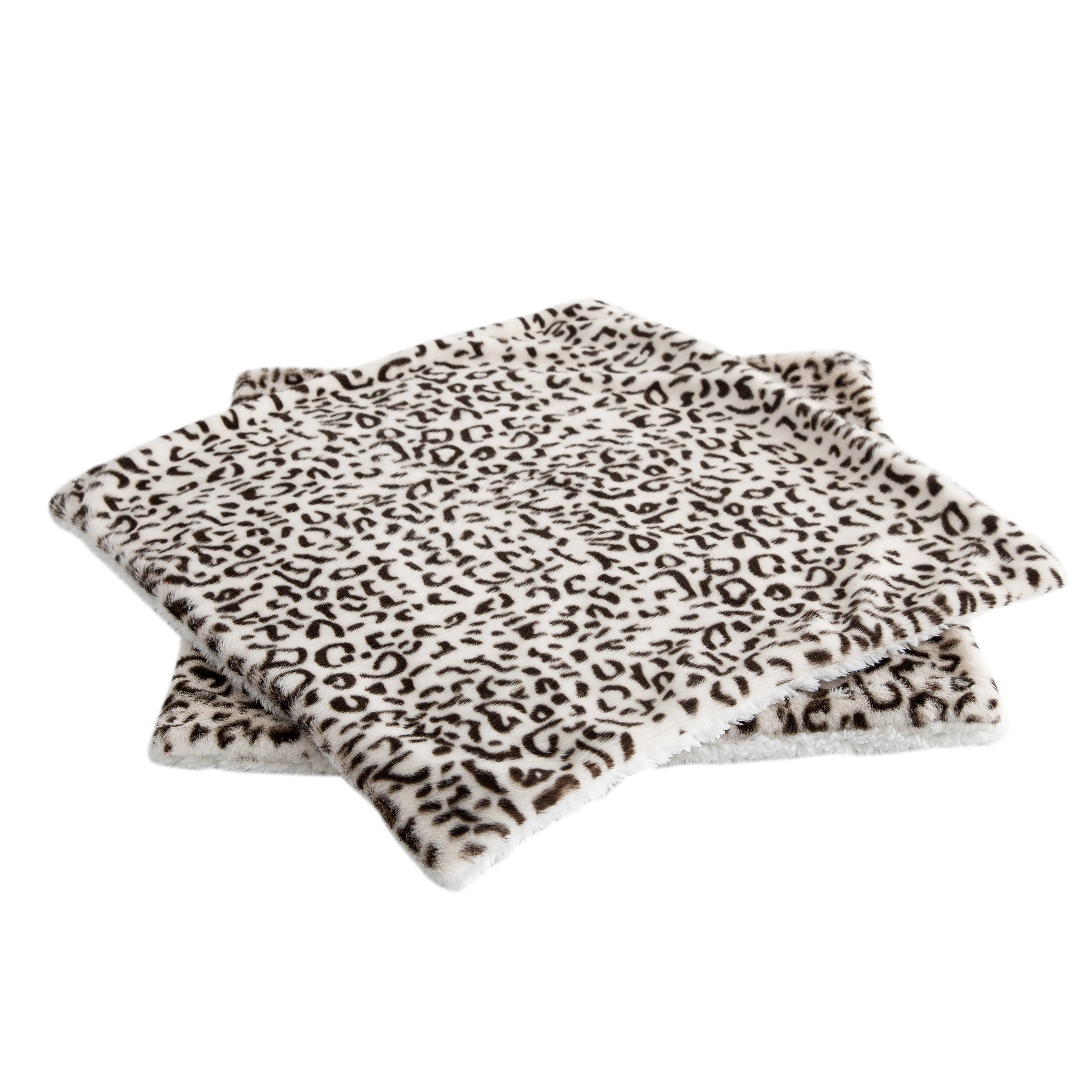 Faux fur Snow Leopard 2 Piece Decorative Pillow Covers (20" x 20")
