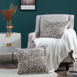 Faux fur Snow Leopard 2 Piece Decorative Pillow Covers (20" x 20")