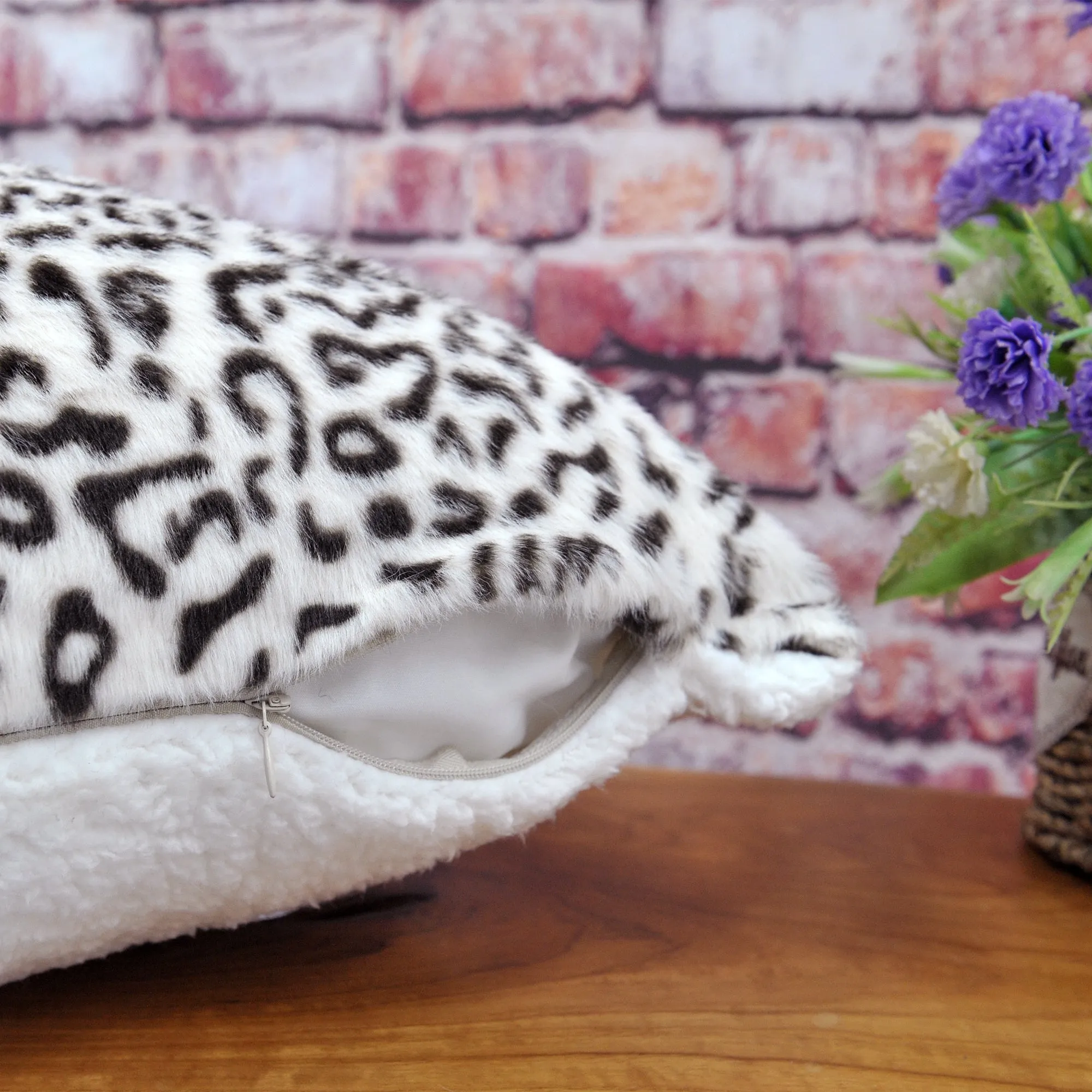 Faux fur Snow Leopard 2 Piece Decorative Pillow Covers (20" x 20")