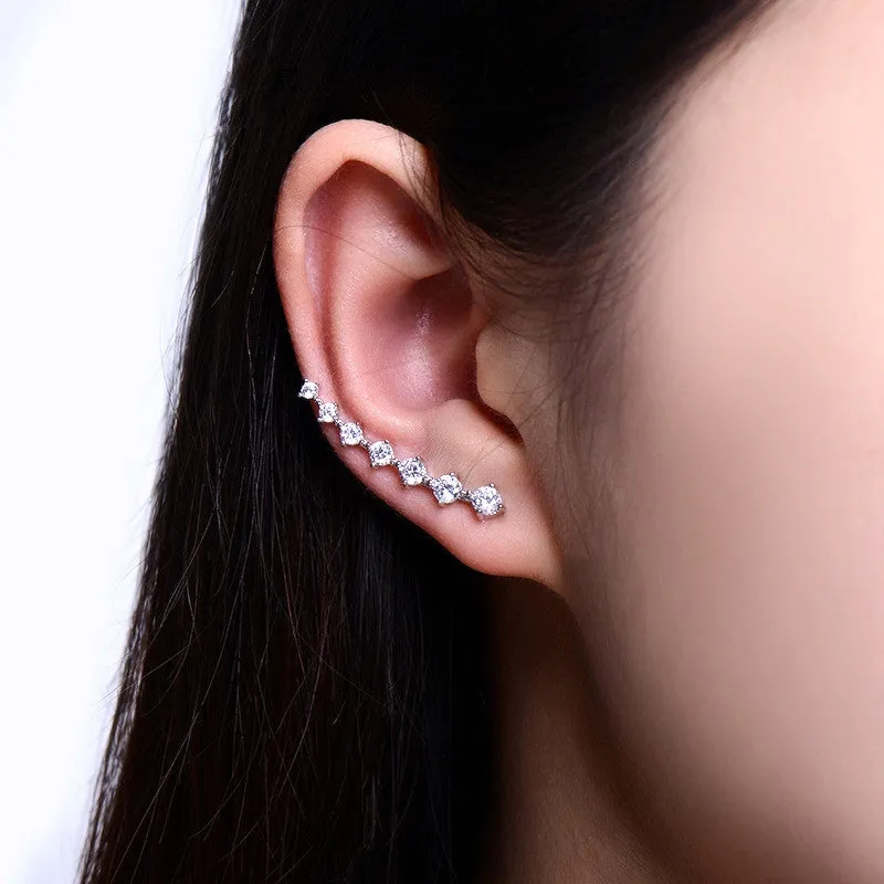 Four Prong Setting CZ Crystal White / Rose Gold Plated Dipper Hook Stud Earrings Jewelry for Women Boucle D'oreille