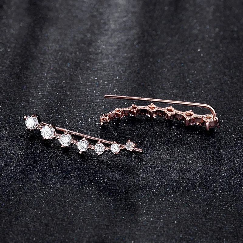 Four Prong Setting CZ Crystal White / Rose Gold Plated Dipper Hook Stud Earrings Jewelry for Women Boucle D'oreille