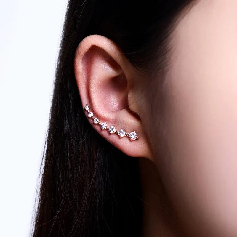 Four Prong Setting CZ Crystal White / Rose Gold Plated Dipper Hook Stud Earrings Jewelry for Women Boucle D'oreille