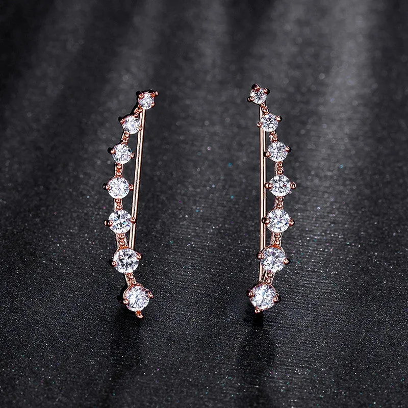 Four Prong Setting CZ Crystal White / Rose Gold Plated Dipper Hook Stud Earrings Jewelry for Women Boucle D'oreille