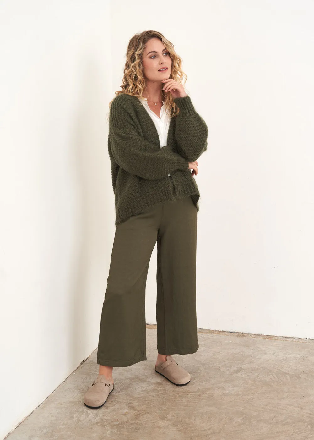 MINA CHUNKY KNIT CARDIGAN  - KHAKI