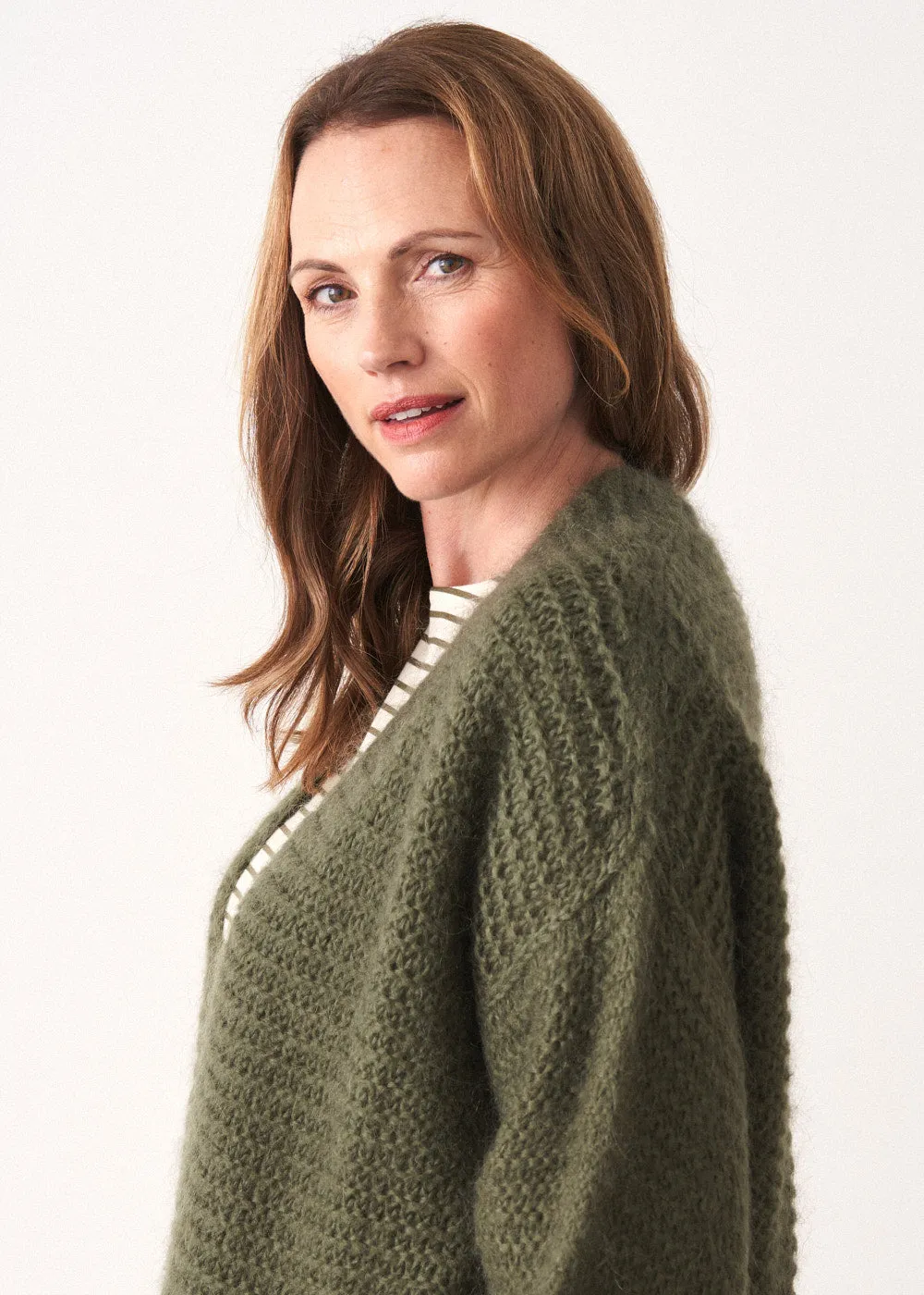 MINA CHUNKY KNIT CARDIGAN  - KHAKI