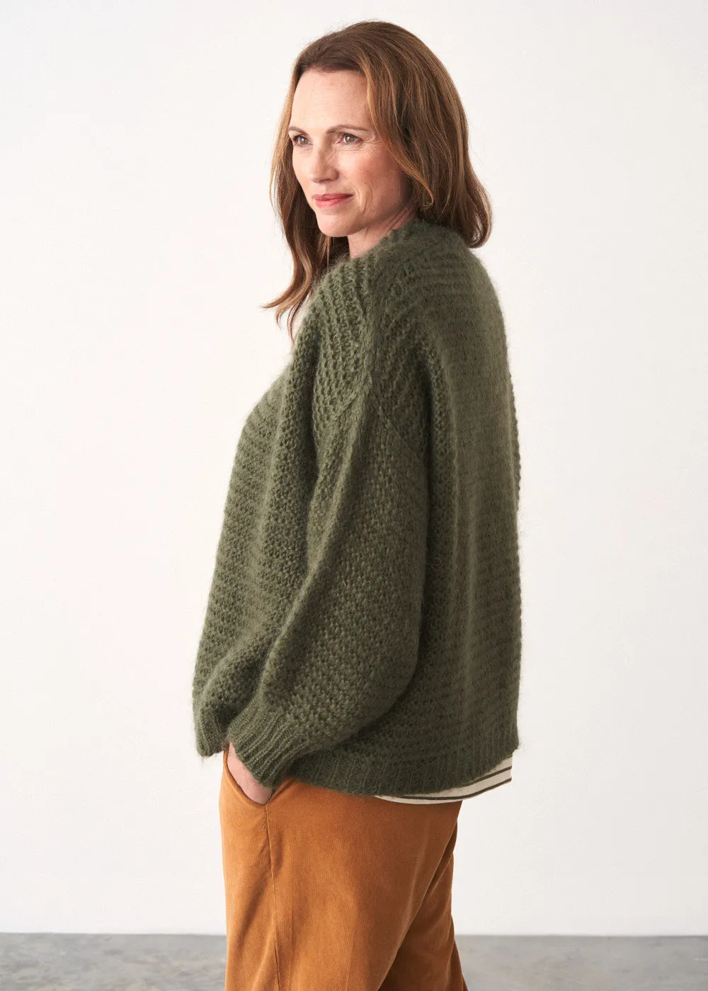 MINA CHUNKY KNIT CARDIGAN  - KHAKI