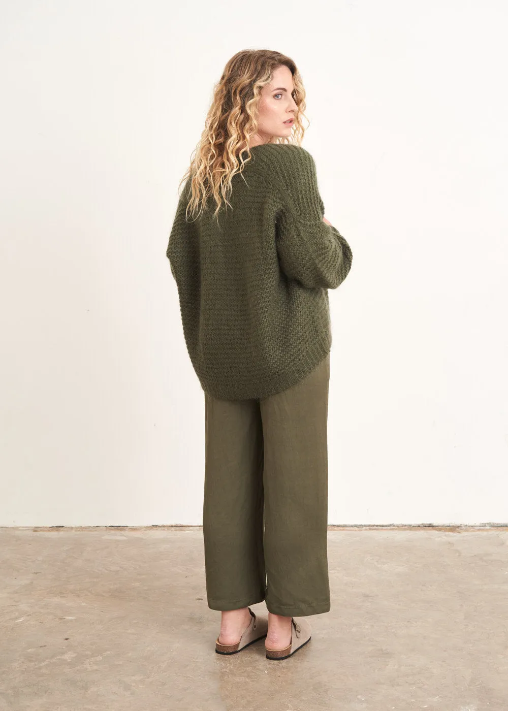 MINA CHUNKY KNIT CARDIGAN  - KHAKI