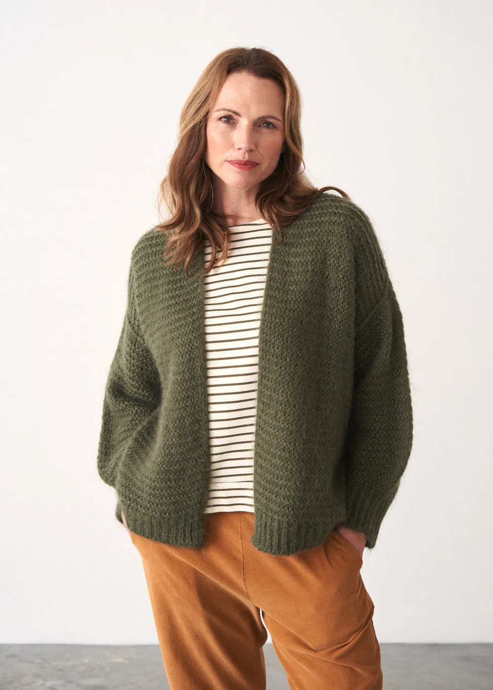 MINA CHUNKY KNIT CARDIGAN  - KHAKI