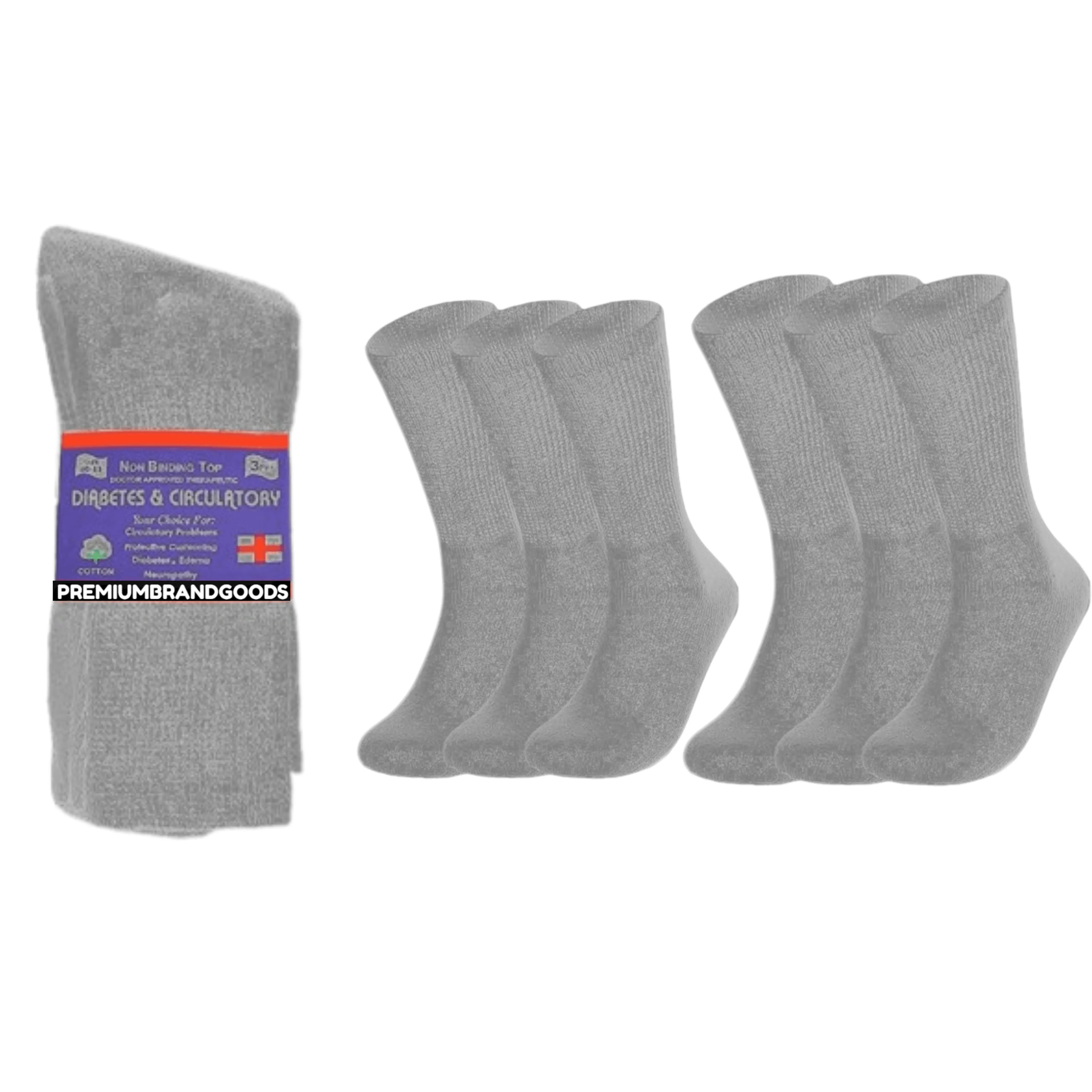 PBG 6 Pairs Physician-Approved Diabetic Compression Non Binding Socks for Men & Women, Multi-Color, 3 Sizes