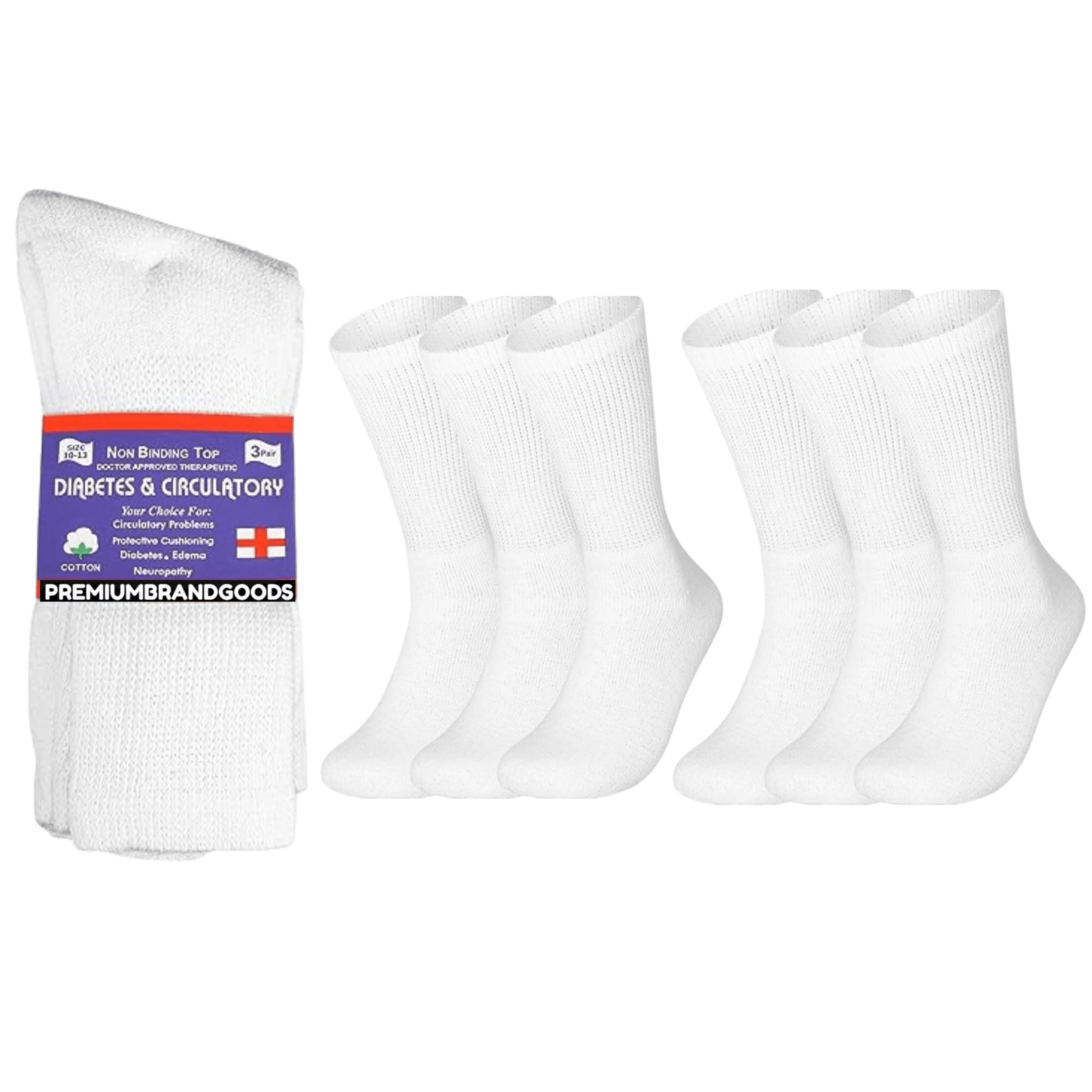 PBG 6 Pairs Physician-Approved Diabetic Compression Non Binding Socks for Men & Women, Multi-Color, 3 Sizes