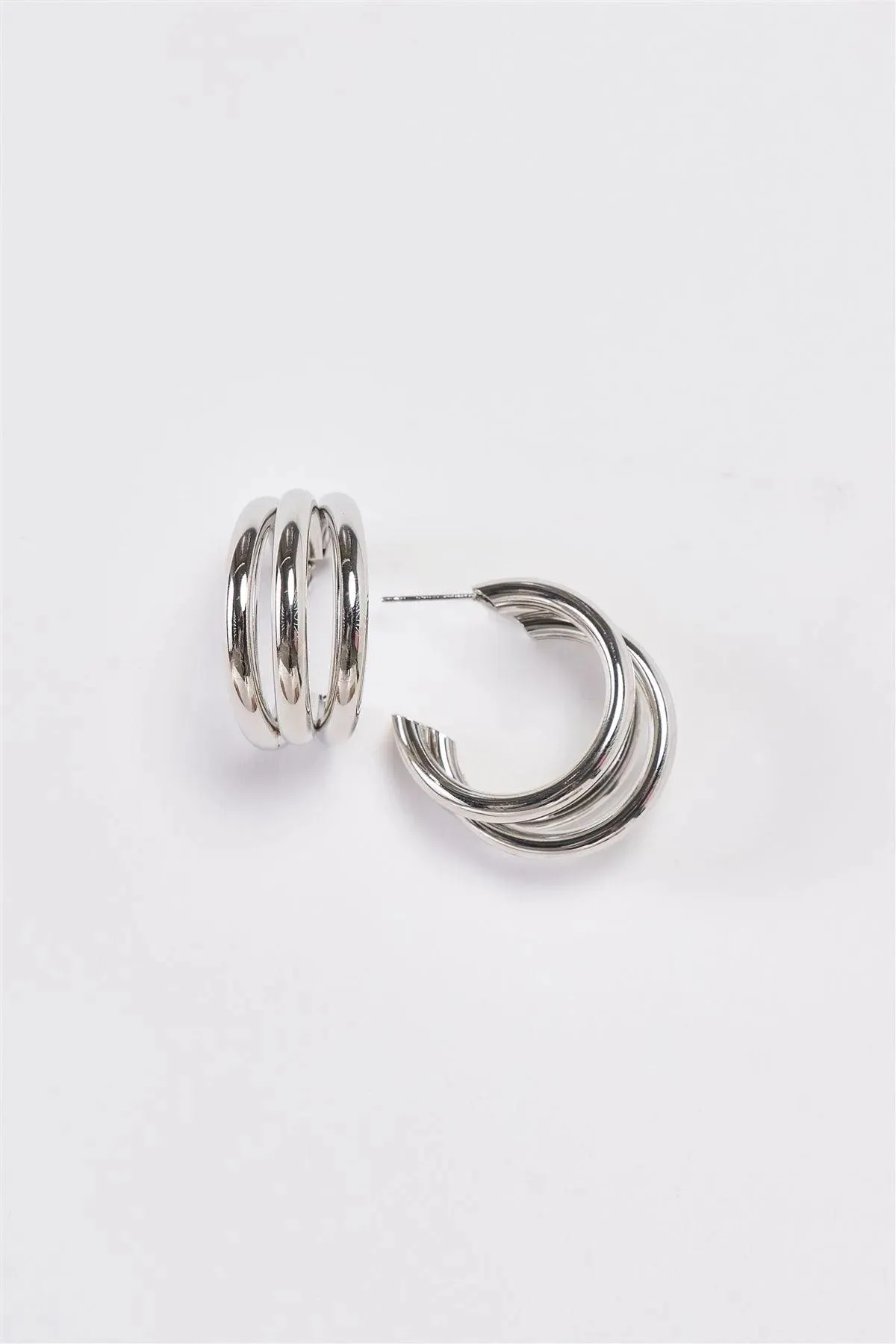 Silver Massive Triple Hoop Earrings /3 Pairs