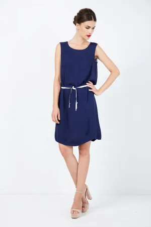 Solid Colour Straight Dress with Belt