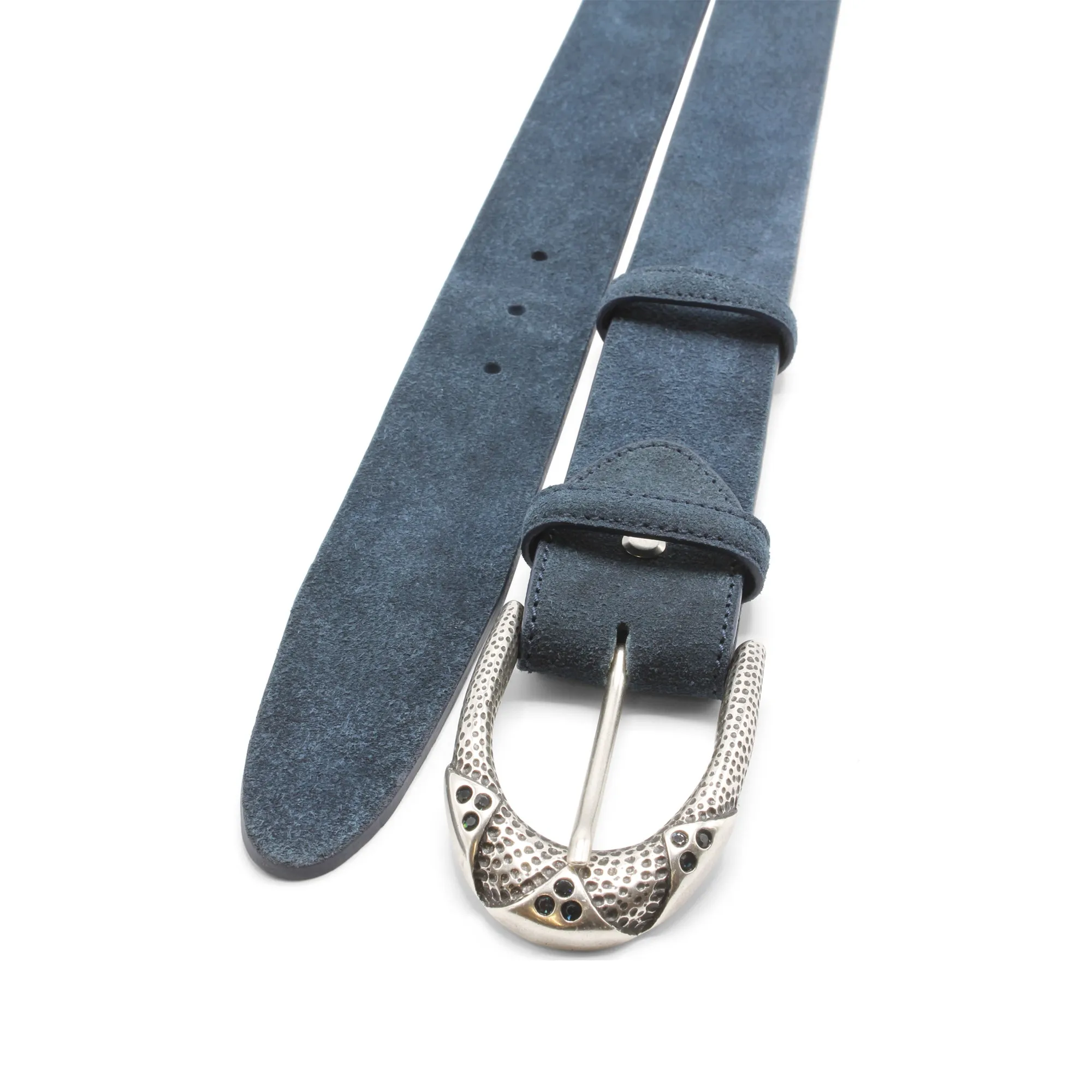 Supple Navy Blue Crystal Prong Suede Belt
