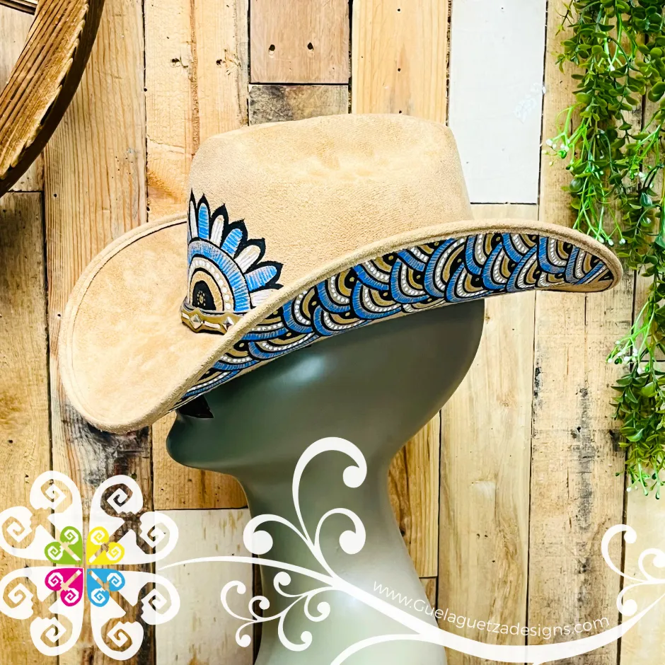 Tan Mitla Cowboy Velvet Hat - Hand Painted Hat