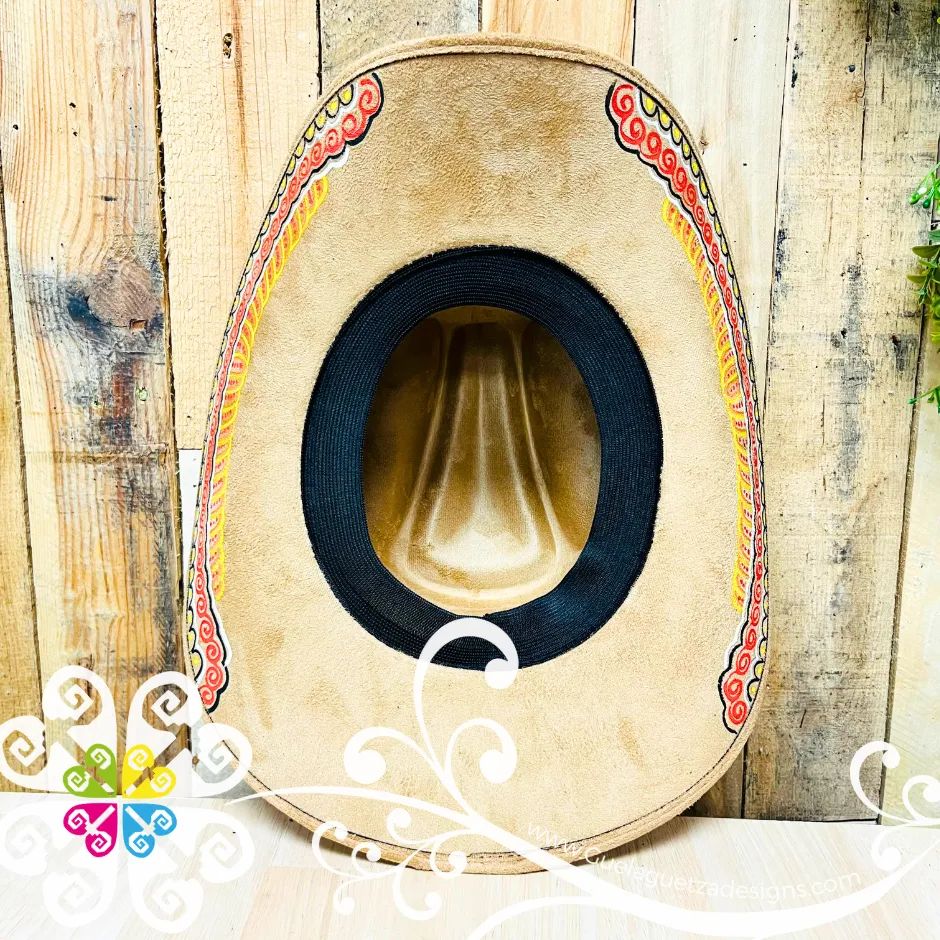 Tan Mitla Cowboy Velvet Hat - Hand Painted Hat