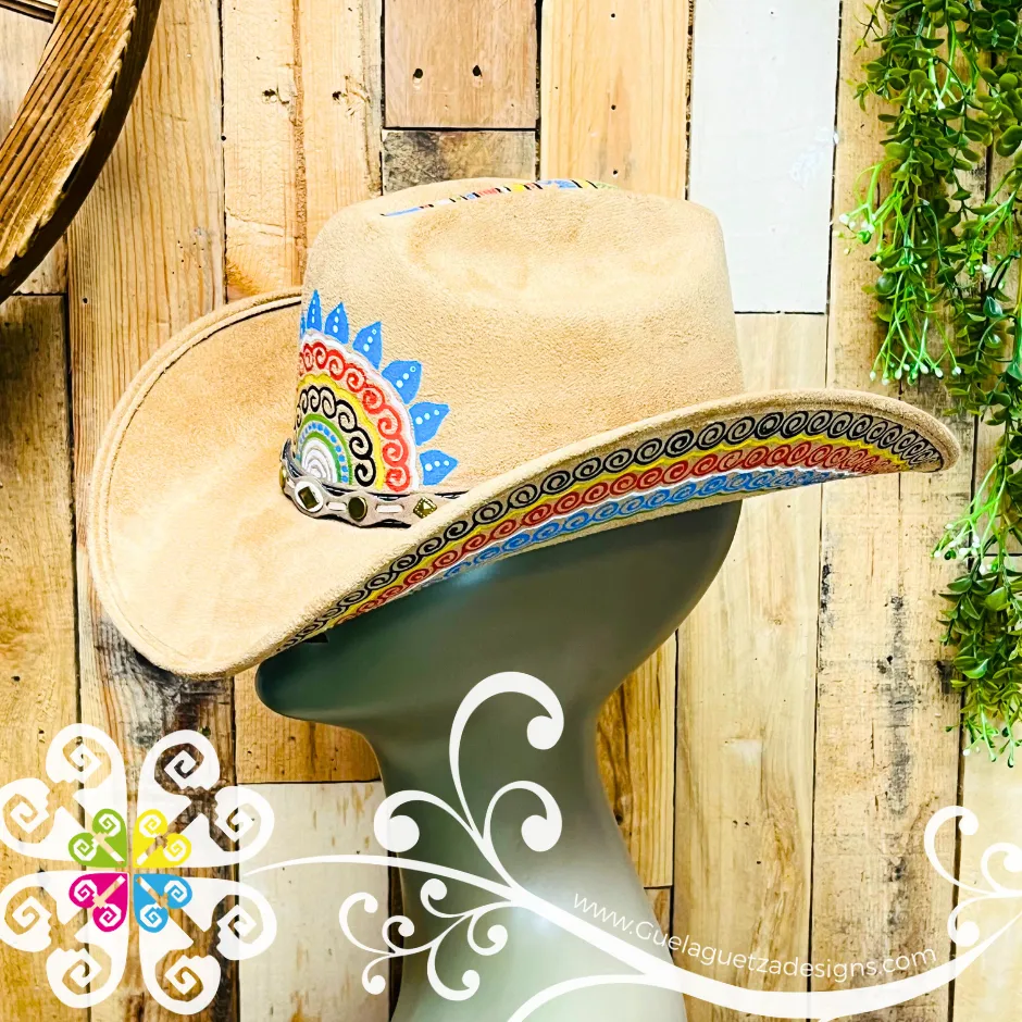 Tan Mitla Cowboy Velvet Hat - Hand Painted Hat