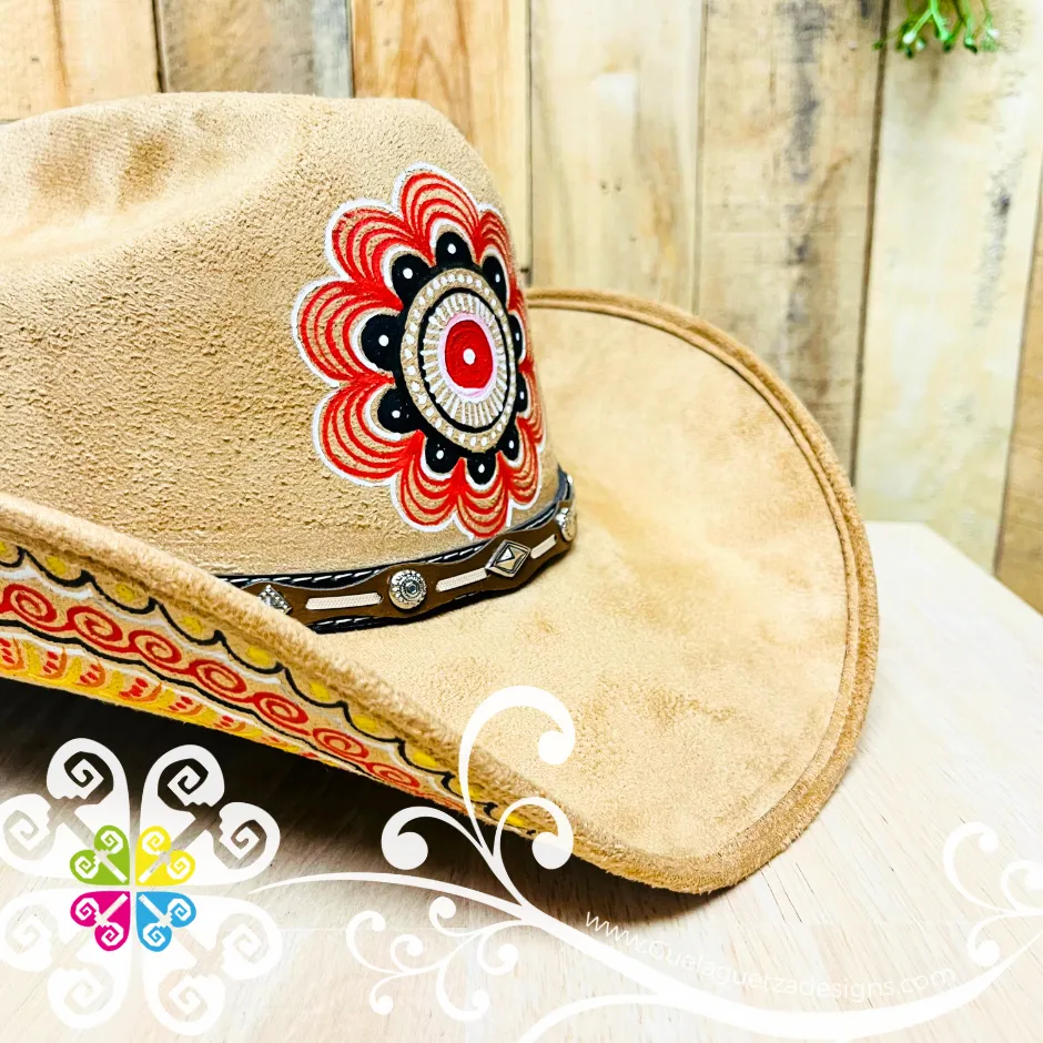 Tan Mitla Cowboy Velvet Hat - Hand Painted Hat