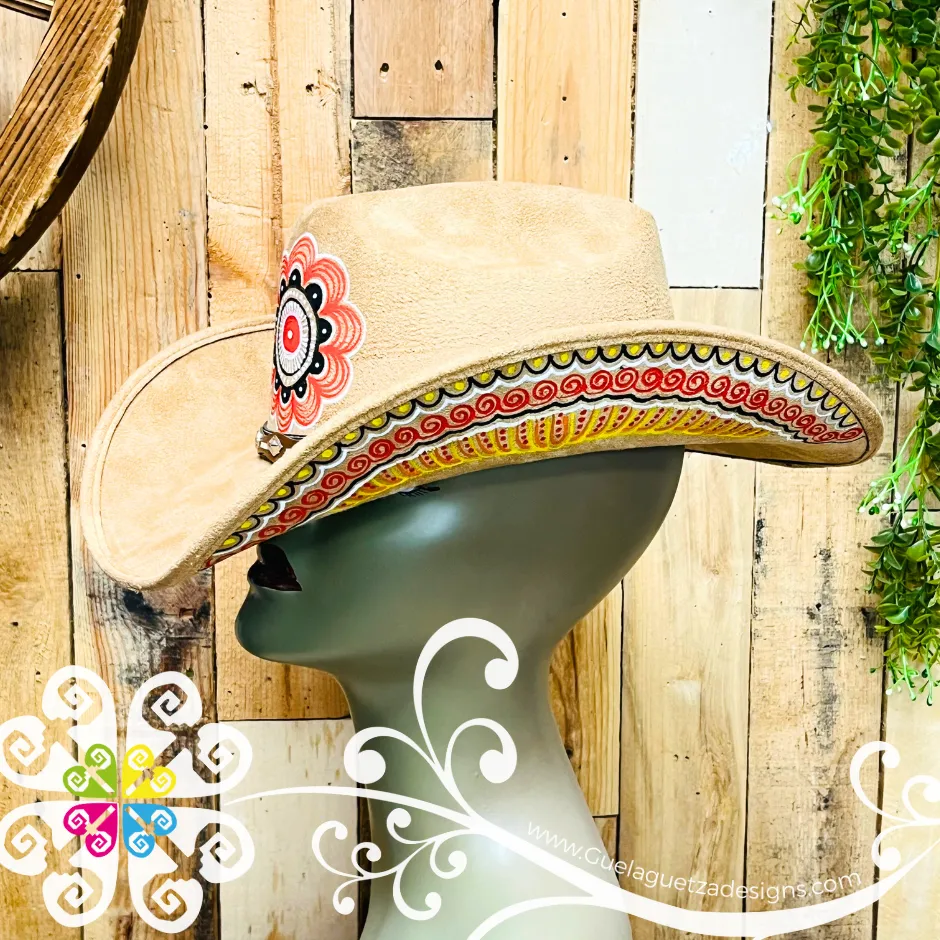 Tan Mitla Cowboy Velvet Hat - Hand Painted Hat