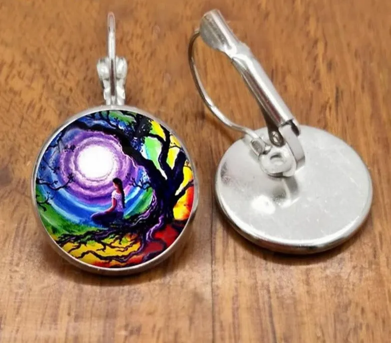 Tree of life Stud Earrings Weeping Willow Ear Nail Life Tree Jewelry Glass Dome Earrings For Women