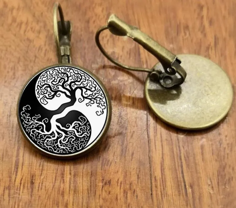 Tree of life Stud Earrings Weeping Willow Ear Nail Life Tree Jewelry Glass Dome Earrings For Women