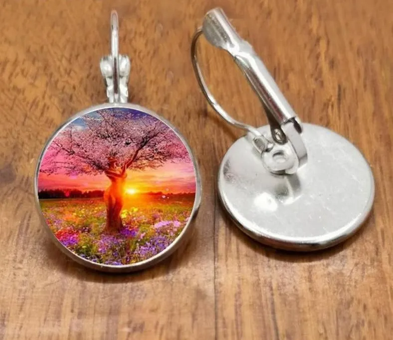 Tree of life Stud Earrings Weeping Willow Ear Nail Life Tree Jewelry Glass Dome Earrings For Women