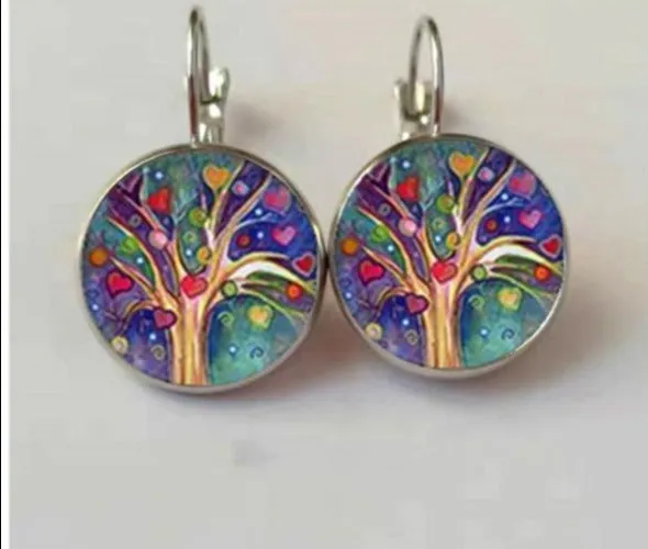 Tree of life Stud Earrings Weeping Willow Ear Nail Life Tree Jewelry Glass Dome Earrings For Women