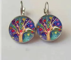 Tree of life Stud Earrings Weeping Willow Ear Nail Life Tree Jewelry Glass Dome Earrings For Women