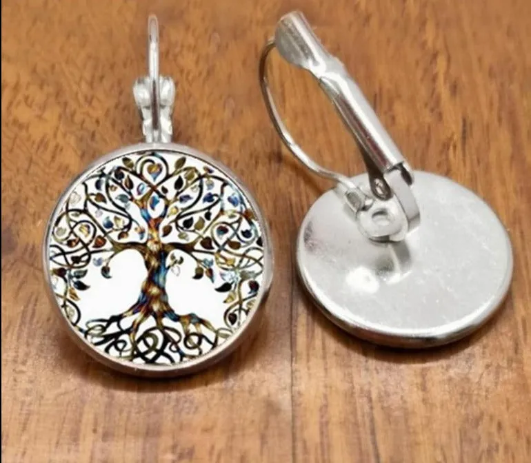 Tree of life Stud Earrings Weeping Willow Ear Nail Life Tree Jewelry Glass Dome Earrings For Women