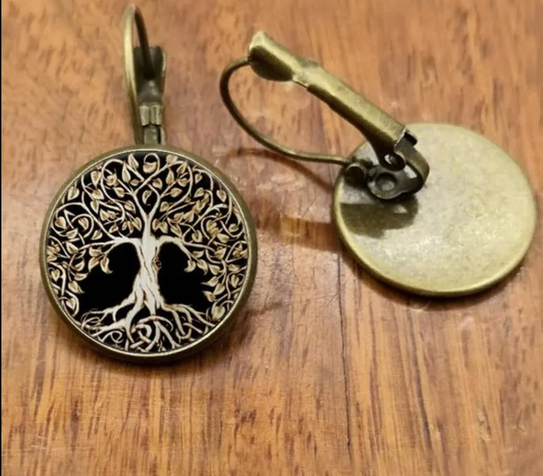 Tree of life Stud Earrings Weeping Willow Ear Nail Life Tree Jewelry Glass Dome Earrings For Women