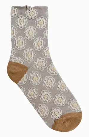 Women's Soft Flower Pattern Crew Socks -Taupe
